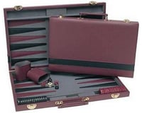 Wood Expressions Backgammon w/Burgundy & Black Leatherette Magnet Case (15")
