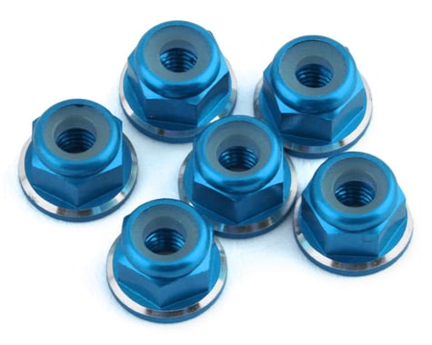 1UP Racing 3mm Aluminum Flanged Locknuts w/Chamfered Finish (Blue) (6)