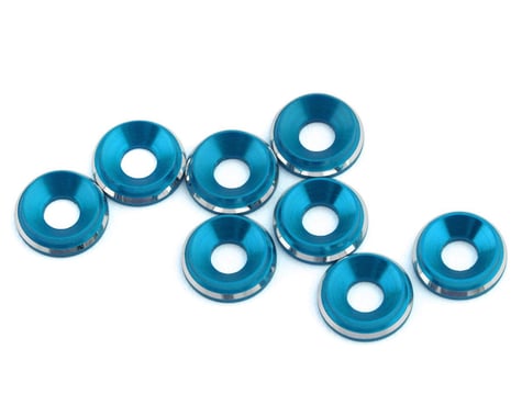 1UP Racing 3mm LowPro Countersunk Washers (Bright Blue Shine) (8)