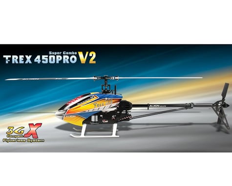Align T-Rex 450 Pro V2 3GX Flybarless Super Combo Helicopter Kit w/Motor, Servos & CF Blades