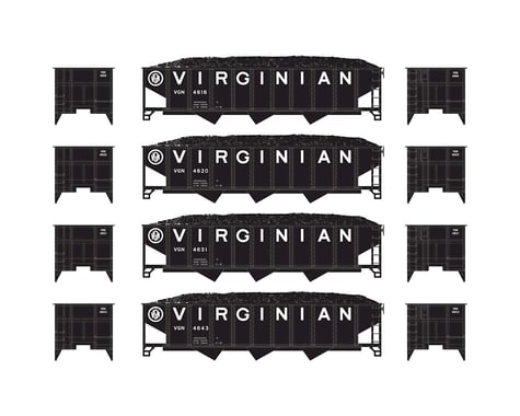 Athearn N 40' 3-Bay Ribbed Hopper w/Load, VGN #1 (4)