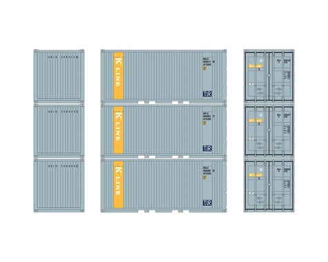 Athearn HO RTR 20' Corrugated Container w/Panel,K.Line (3)