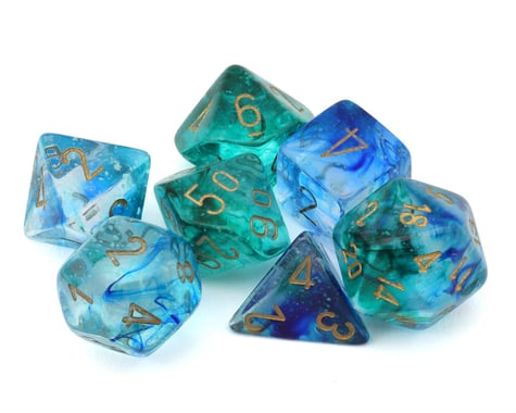 Chessex Nebula® Polyhedral 7-Die Set (Oceanic™/Gold Luminary™)