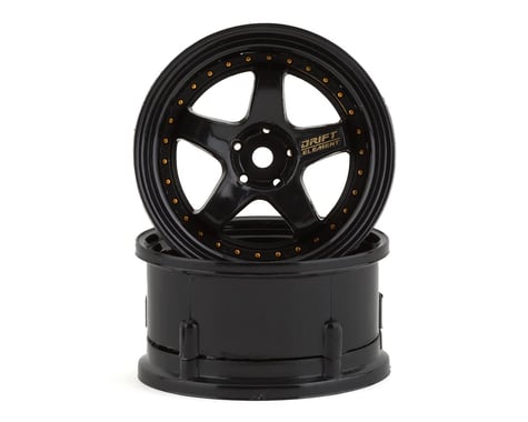 DS Racing Drift Element 5 Spoke Drift Wheels (Triple Black w/Gold Rivets) (2)