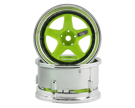 DS Racing Drift Element 5 Spoke Drift Wheels (Green Face/Chrome Lip/Black Rivet)