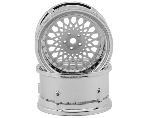 DS Racing Element Mesh Drift Wheels (White w/Chrome Lip) (Adjustable Offset)