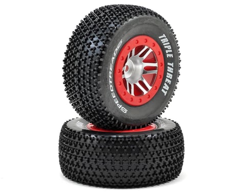 Dynamite Speedtreads Triple Threat SC Pre-Mounted Tires (Satin Chrome/Red) (2)