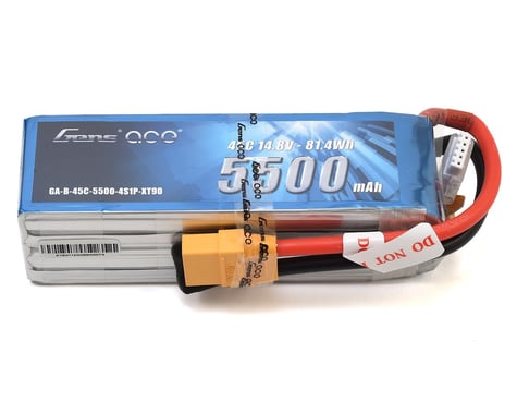 Gens Ace 4S Soft Pack 45C LiPo Battery w/XT90 Connector (14.8V/5500mAh)
