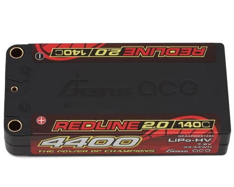 Gens Ace Redline 2.0 2S Shory LiHV Battery 140C (7.6V/4400mAh) w/5mm Bullets