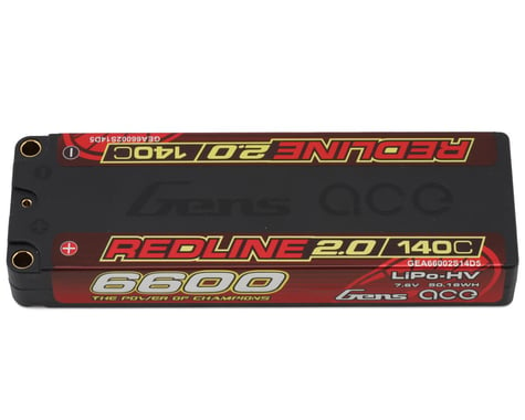 Gens Ace Redline 2.0 2S Shory LiHV Battery 140C (7.6V/6600mAh) w/5mm Bullets