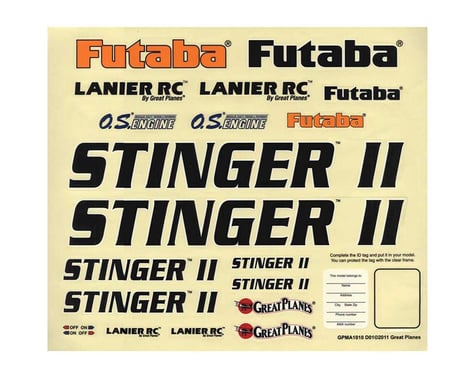 Great Planes Stinger II 46 ARF Decal Sheet