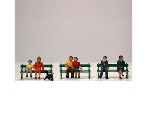 Model Power HO Sitting People w/Bench & Dog (8)
