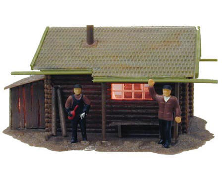 Model Power HO-Scale Built-Up "Fishermens Cabin" w/Figures (Lighted)