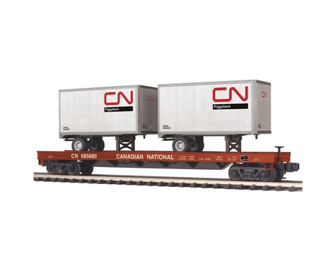 MTH Trains O Flat w/2 20' Trailers, CN