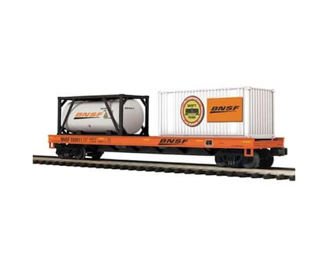 MTH Trains O Flat w/Tank Container & 20' Container, BNSF