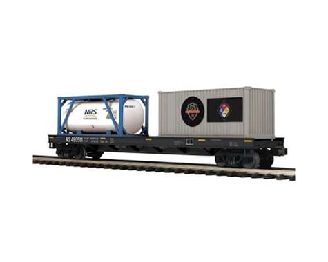 MTH Trains O Flat w/Tank Container & 20' Container,NS #490511