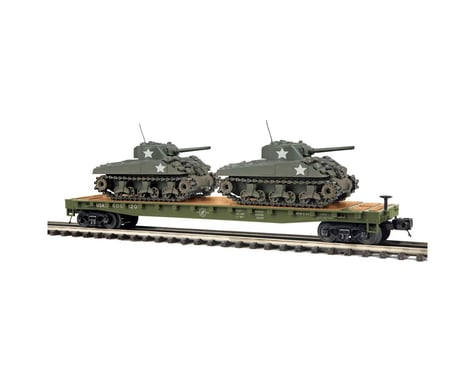 MTH Trains O Flat w/2 Sherman Tanks, US Army #609120