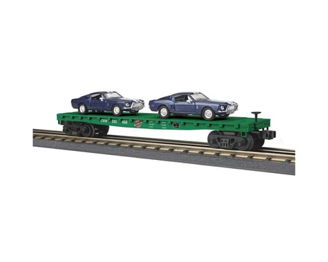 MTH Trains O-27 Flat w/ 2 '68 Shelby GT Mustangs,C&NW #250668