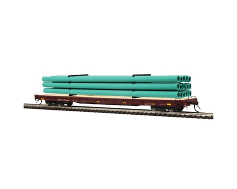 MTH Trains HO 60' Wood Deck Flat w/Pipe Load, NS #101104