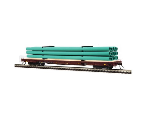 MTH Trains HO 60' Wood Deck Flat w/Pipe, CSX #603544