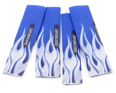 Outerwears Shockwares Flame Evolution Big Bore Shock Covers (4) (Blue, w/ Chrome Flame)