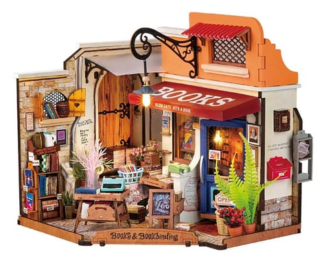 Robotime Rolife Corner Bookstore Miniature House 3D Wooden Model  Kit