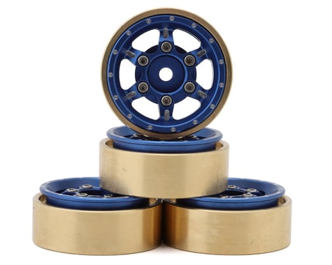 Samix SCX24 Aluminum & Brass Adjustable Offset 1.0" Beadlock Wheels (Blue) (4)