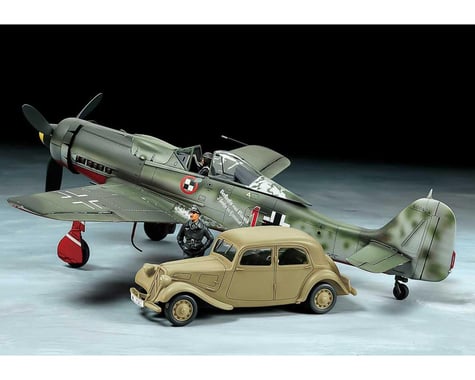 Tamiya 1/48 Focke-Wulf Fw190 D-9 JV44 Airplane/Citroen 11CV Staff Car Model Set