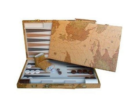 Wood Expressions 21-7318 Map Design Backgammon Set - 18 Inch with Screen Printed Points