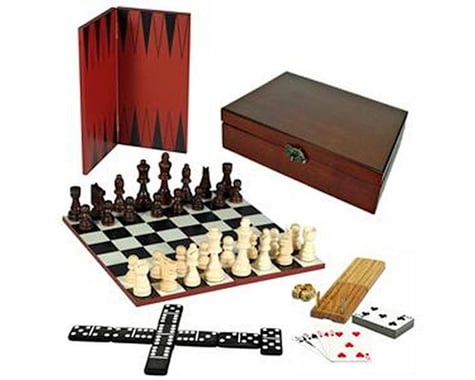 Wood Expressions 7-Games-in-1 Set - Chess, Checkers, Backgammon, Cribbage, Dominoes, Cards & Dice