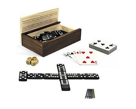 Wood Expressions WE Games 28-8400 Cribbage, Double 6 Dominoes, Cards, Wooden Dice, 10-in-1 Game Combination Set in a Woo