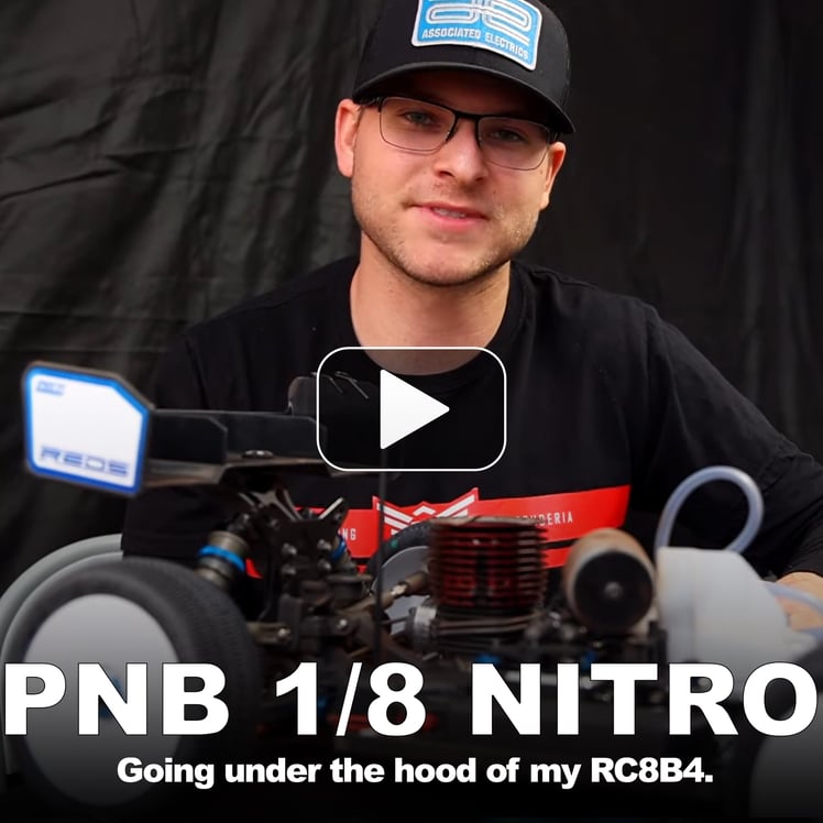 Take a look under the hood of Spencer's RC8B4 1/8 scale race buggy.