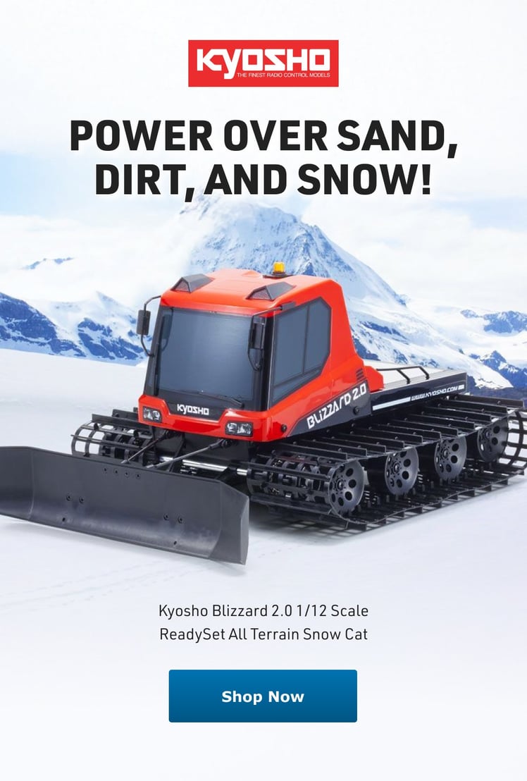 Kyosho - Power Over Sand, Dirt, and Snow! Kyosho Blizzard 2.0 1/12 Scale ReadySet All Terrain Snow Cat - Shop Now