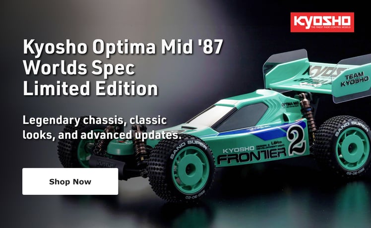 Kyosho Optima Mid '87 Worlds Spec Limited Edition. Legendary chassis, classic looks, and advanced updates. - Shop Now
