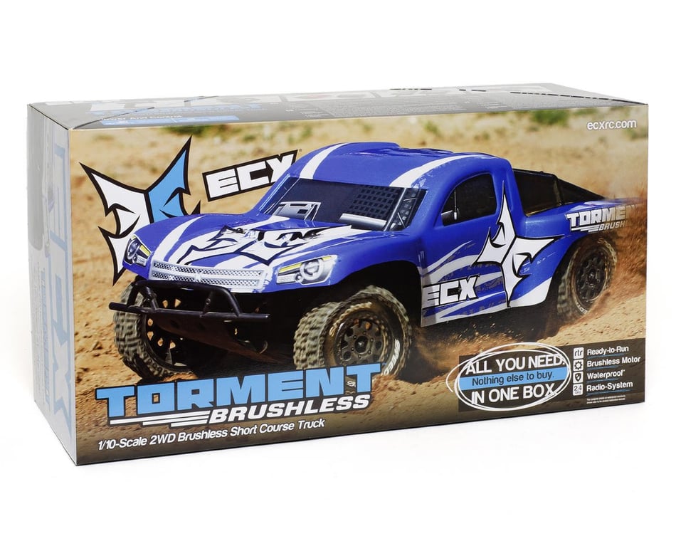 ECX RC Torment 1 10 Brushless RTR 2WD Short Course Truck w DX2E 2.4GHz Radio Blue White ECX03008 AMain Hobbies