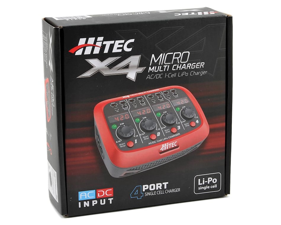 Hitec X4 Micro AC/DC 1-Cell 4-Port LiPo Charger [HRC44212] - AMain Hobbies