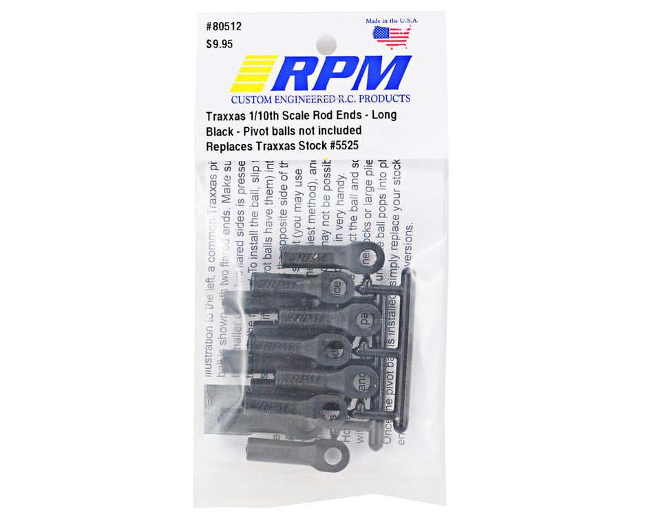 12 Black RPM 80512 Long Traxxas Turnbuckle Rod End Set