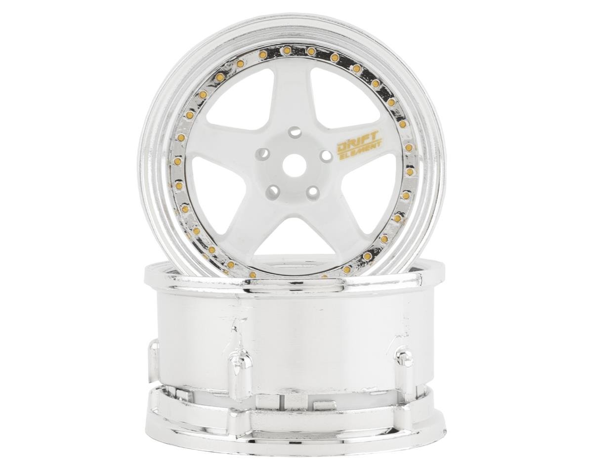 DS Racing Drift Element 5 Spoke Drift Wheels (White & Chrome w/Gold ...