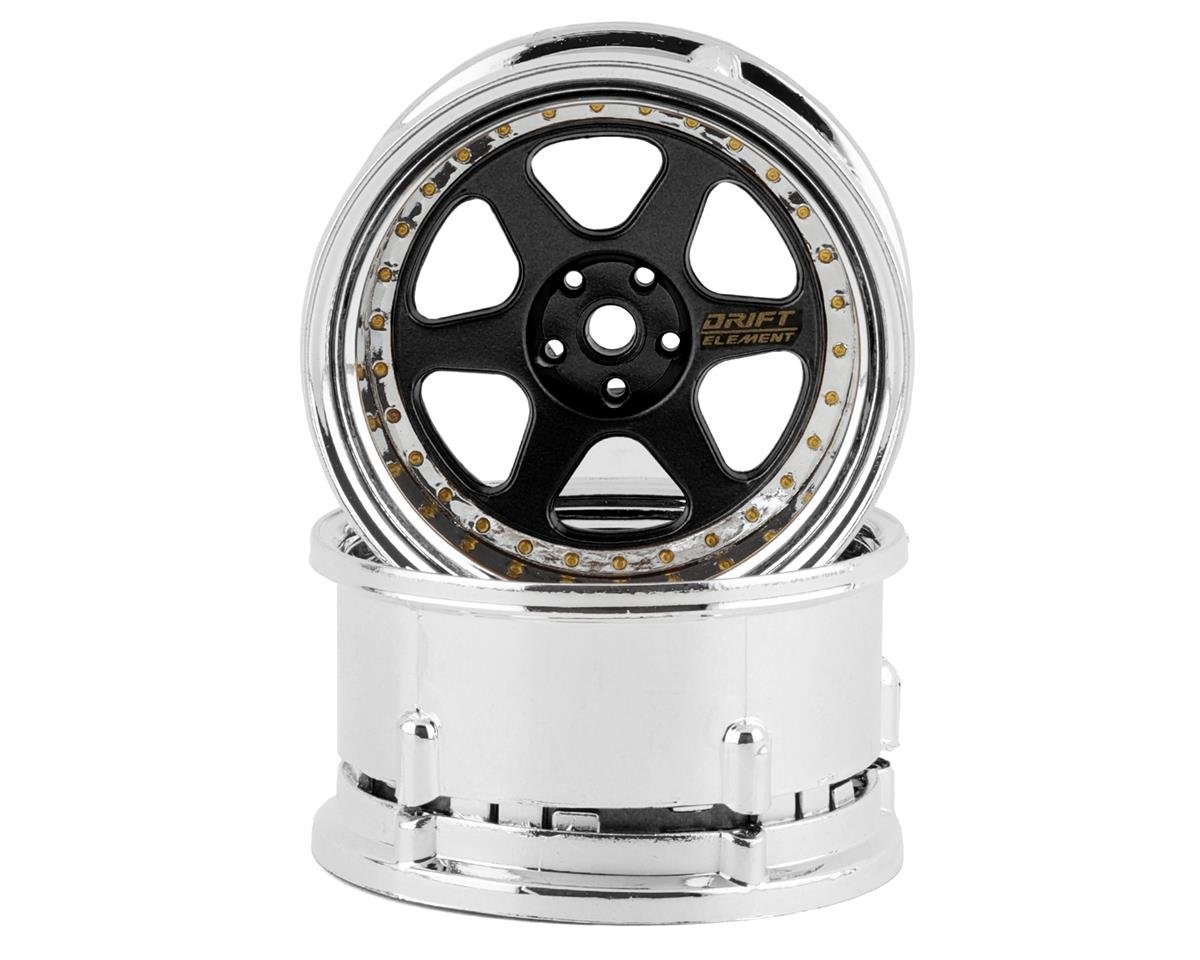 DS Racing Drift Element 6 Spoke Drift Wheels (Black & Chrome w/Gold ...