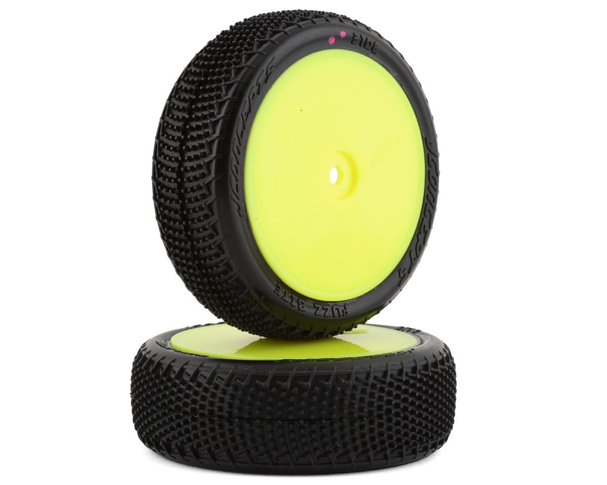 JConcepts Fuzz Bite LP 2.2inch Pre-Mounted 4WD Front Buggy Carpet Tires (Yellow) (Pink) (2) w/12mm Hex