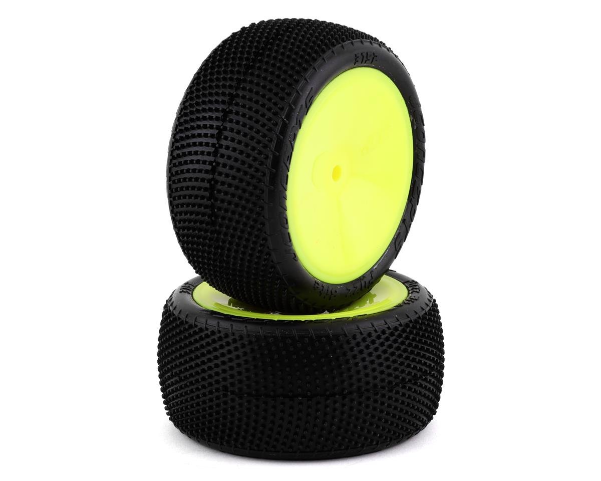 JConcepts Fuzz Bite LP 2.2inch Pre-Mounted Rear Buggy Carpet Tires (Yellow) (2) (Pink) w/12mm Hex