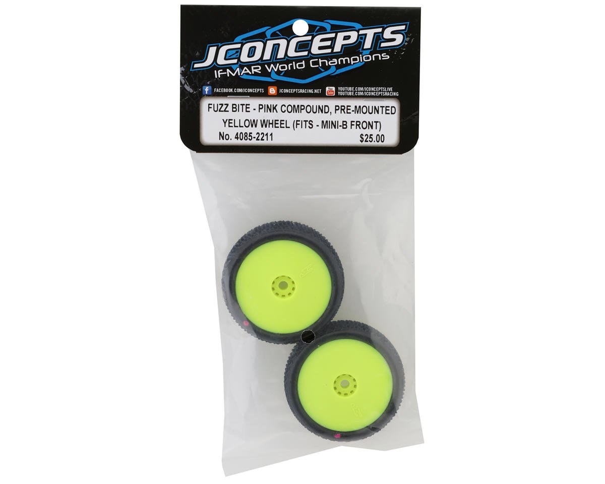 JConcepts Mini-B Fuzz Bite Pre-Mounted Front Tires (Yellow) (2) (Pink ...