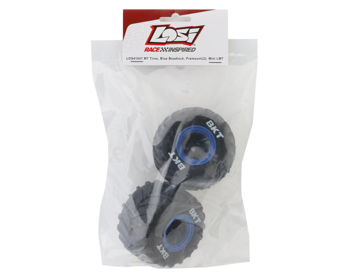 Losi Mini LMT Pre-Mounted Monster Truck Tires (Blue) (2) (Front/Rear ...