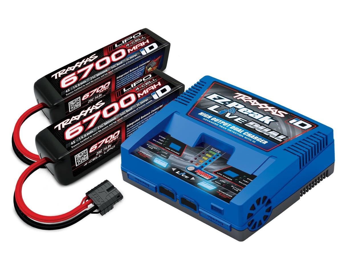 Traxxas EZ-Peak Live 4S Completer Pack Multi-Chemistry Battery Charger with Two Power Cell 4S Batteries (6700mAh) TRA2997